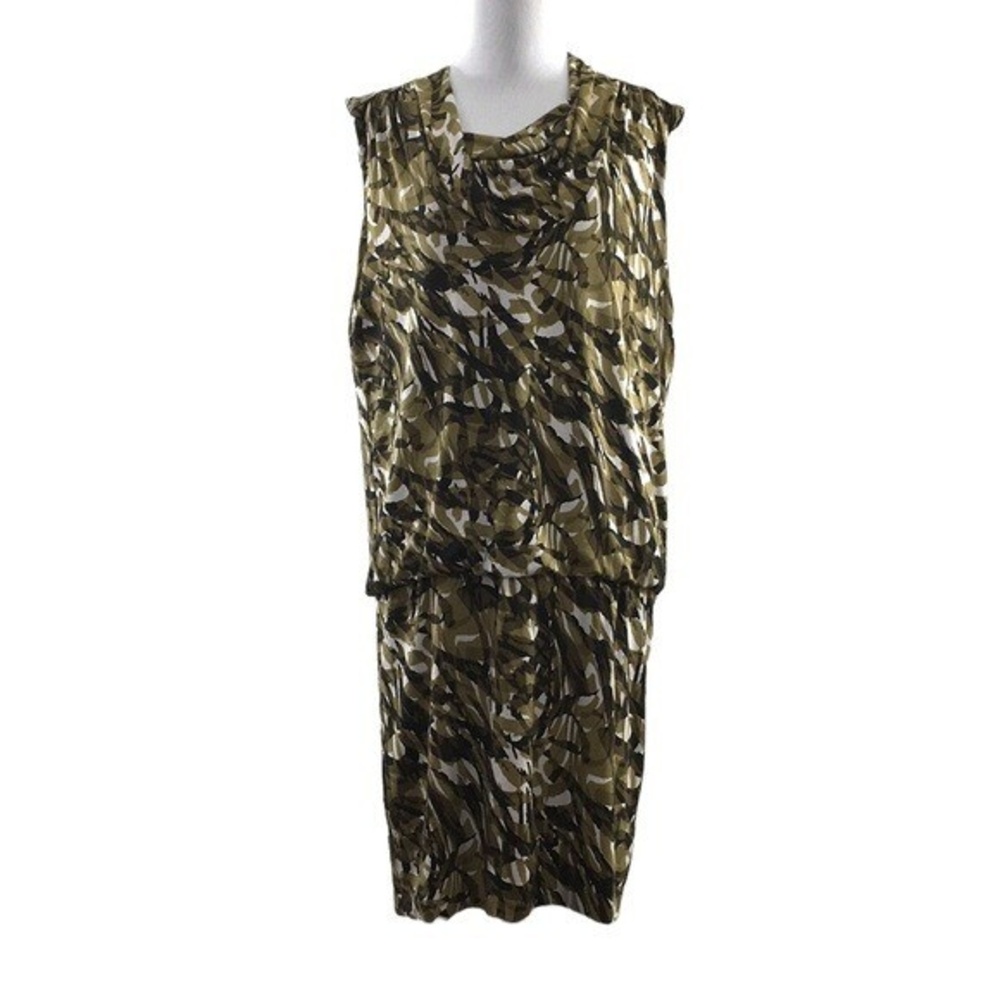 Michael Michael Kors Green White Patterned Cowl Neck Blouson Dress Womens Large